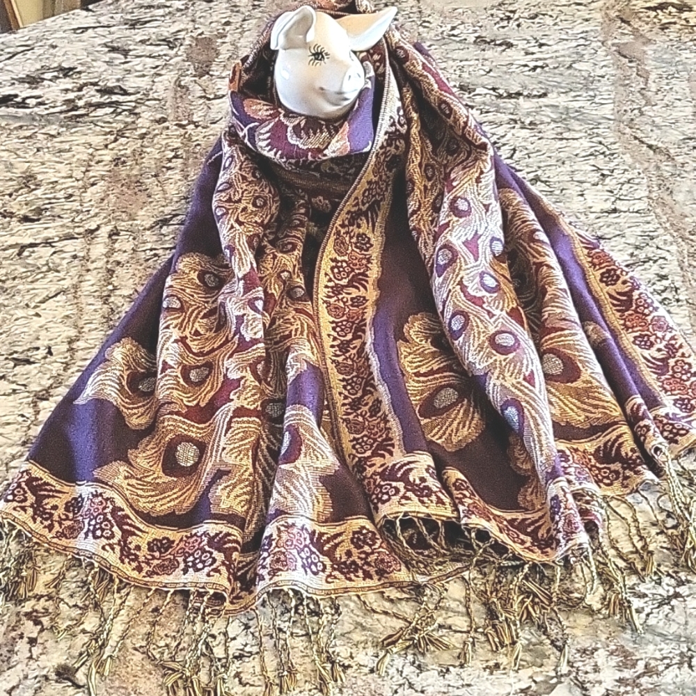 *Sold* Beautiful wine colored peacock scarf/wrap.